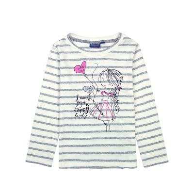 China Anti-pilling Girl's Round Neck Stripes Soft Printing Long Sleeves T-Shirt For Girl Kids T-shirts for sale