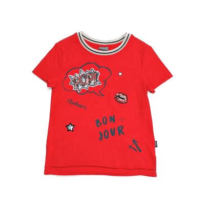 China Kids Breathable Custom Shirt For Girls Red Sequin Embroidery Girl Tops Casual Wear Girls T-shirt Letter Print for sale