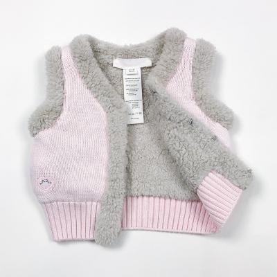 China Winter Sweet Lambswool Fabric Anti-Shrink Baby Vest Pink 100% Thick Cotton Knit Baby Sweater Vest Double Jacquard Sheep for sale