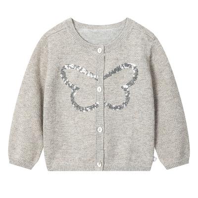 China Pearl embroidery butterfly yarn lurex cardigan baby anti-pilling infant sweater long button sleeves for sale