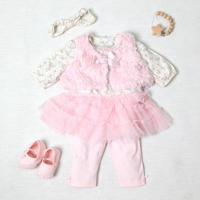 China New Design Breathable Baby Clothes Set Girl Winter Clothes 4pcs Dress Set Headband Dresses, Pants Baby Dress Set for sale