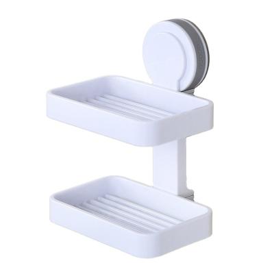 China Modern Wall Mounted Double Layer Vacuum Suction Cup Bathroom Soap Holder For Shower Double Layer Soap Holder for sale