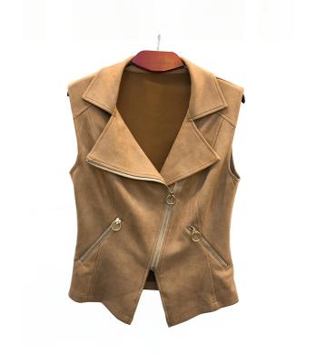 China Latest Design Cheap Autumn Winter Suede Button Zipper Woman Leather Vest Breathable for sale