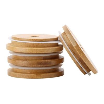 China Environmental Protection Bamboo Mason Jar Lids with Straw Hole Compatible with Regular Mouth and 86mm Wide Mouth 70mm Mason Jars for sale