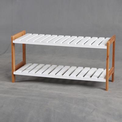 China Environmental Friendly Easy To Assemble Bamboo Shelf 2 Tier Shoe Rack For Hallway for sale