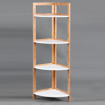 China 4 Tier Modern Floor Bathroom Corner Storage Bamboo Shelf for sale