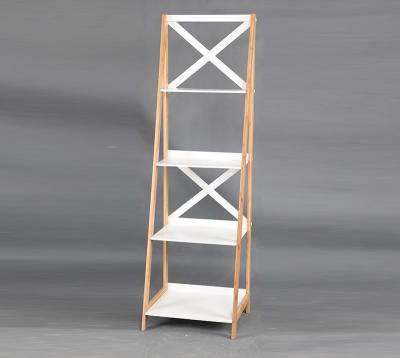 China 4 Tier Home Storage Living Room Library Stand Bamboo Flower Ladder Shelf for sale