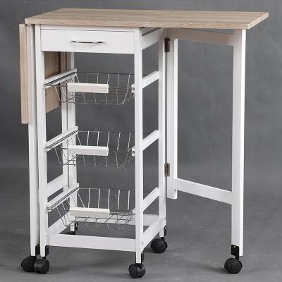 China Environmentally Friendly Folding Collapsible Wooden Kitchen Cart With Six Wheels for sale