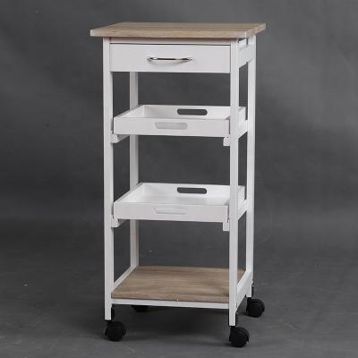 China Environmental Friendly Rotary Wheels Kitchen Room Serving Trolley Cart With Wooden Baskets for sale