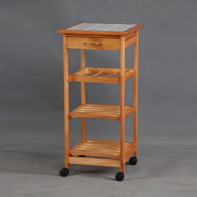 China Honey Color Pine Wood Home Furniture Kitchen Food Cart Environmental Friendly Wholesale for sale