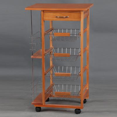 China Environmental Friendly 5 Tier Pine Wood Kitchen Storage Cart Dining Cart With Wine Rack for sale