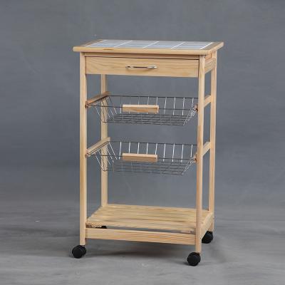 China Environmental Friendly Modern Solid Wood 4 Tier Kitchen Cart With Wheels For Home Use for sale