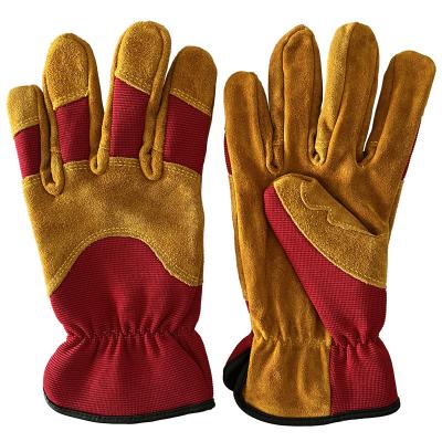 China Anti-Slip Cowhide Leather Work Gloves YELLOW Protective Hand Safety Working Gloves for sale