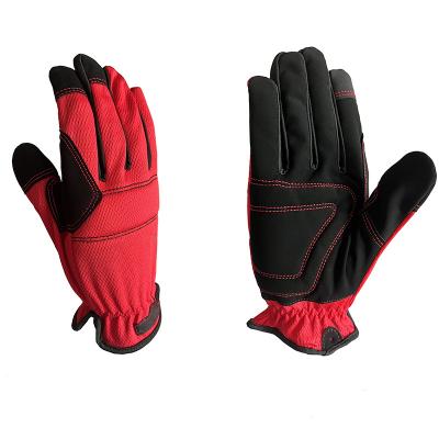 China Anti-slip Touch Screen Driver Leather Nubuck Gloves Polyester Mesh Cloth Garden Working Leather Gloves for sale