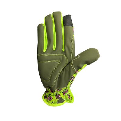 China Breathable Polyester Back Screen Touch Fingertips Flower Pattern Glove Breathable Printed Protective Working Gardening Gloves for sale