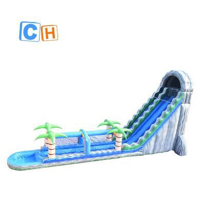 China Super Marble PVC Long Gray Pvc Exciting Inflatable Dual Slides Tropical Palm Tree Slide With Pool for sale