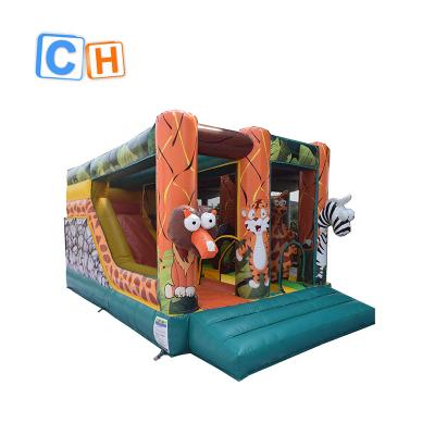 China 0.55mm PVC Tarpaulin Plato Backyard Inflatable Bouncer Inflatable Combo Animal Theme Castle With Slide For Kids for sale