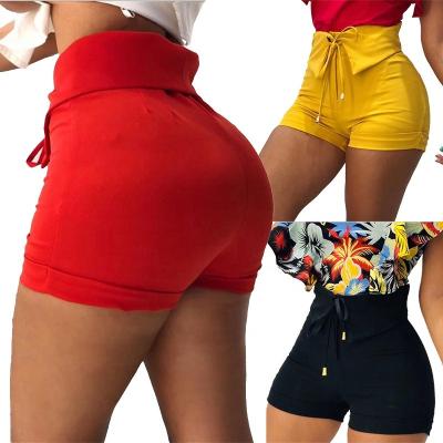 China 2021 Summer New Arrival Anti-wrinkle Drawstring Design Casual Hot Solid Personality Women's Fashion Bodycon Short Pants For Woman for sale