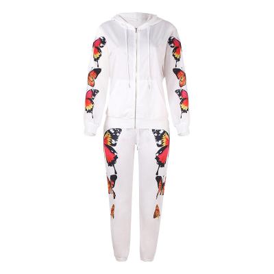 China 2021 Breathable Hot Selling Women's Hoodie Suit Lady Long Sleeve Butterfly Print Hooded Zipper Casual Sets For 3 Pieces for sale