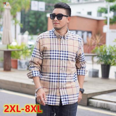 China 2021 Autumn Men Long Sleeve Shirt 100% Cotton Sustainable Spring Fashion New Arrival Free Ironing Shirt Men Check 8XL Plus Size Plaid Shirts for sale