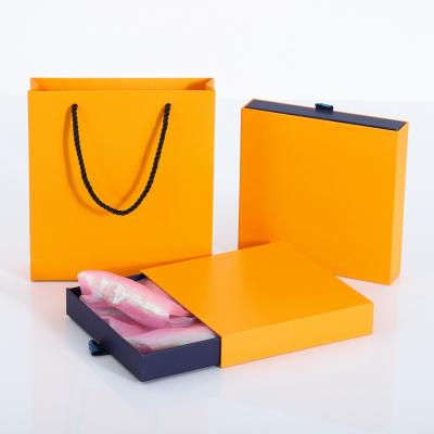 China Recyclable Orange Drawer Gift Boxes With Logo Custom Kraft Paper Box Packaging Scarf Gift Box for sale