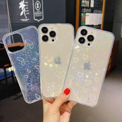 China Light Weight For iPhone 13 Case Glitter Heart Clear Pattern For Women Girls Shape Soft Flexible Durable Thin TPU Case For iPhone 12 Pro Max for sale