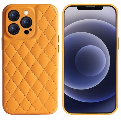 China Lightweight Slim PU Diamond Shape Leather Case For iPhone 13 Pro Anti-Slip Grip Full Camera Lens Protective Phone Case For iPhone 13 Pro Max for sale