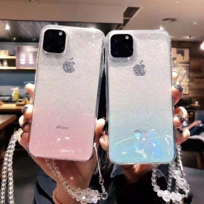 China New Design Lightweight TPU Phone Case Glitter Gradient Ramp Color Glossy Cover With Strap For iPhone 12 Series for sale