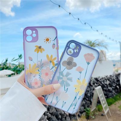 China Insti Light Gray Small White Flower Purple For IPhone11Pro xsmax Hard PC TPU Cell Phone Case 7/8plus se2 Factory Price for sale