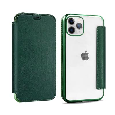 China Light weight for iphone 11 pu cover, tpu plated leather 2 in 1 flip cover for iphone 11 pro promax 11 for sale