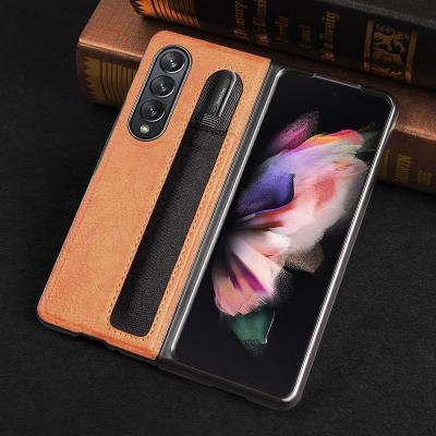 China Anti-drop for Samsung Z Fold 3 Leather Case, 2 in 1 PU Leather Plastic Case with Pen Slot Mobile Phone Cover for Galaxy Z Fold 3 for sale