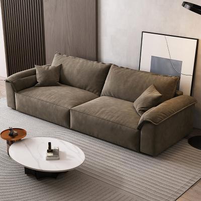 China Stretch Lightweight Luxury Living Room Frosted Small Velvet Apartment Designer Technology Cloth Inline Four-Seat Fabric Sofa for sale