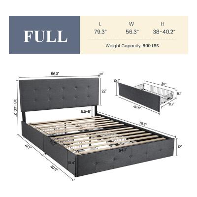 China Headboard Modular Adjustable Squeak Resistant With Drawers Upholstered Futon Bed for sale