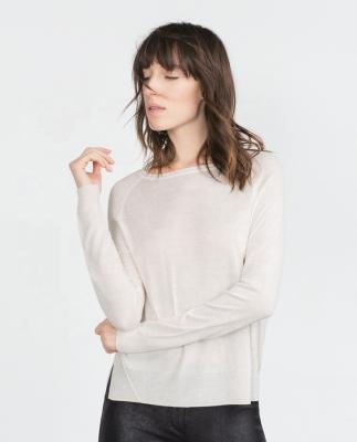 China Factory 100% Cashmere Clothing Women Anti-pilling Tops Thin Knitting Women Tops Sweater Solid Color O Neck for sale