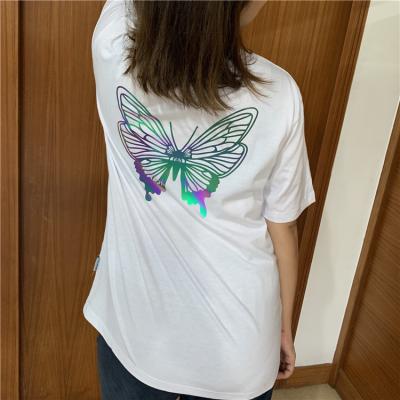 China 450cd square meter / customize iridescent reflective rainbow butterfly heat transfer logo for t-shirt for sale