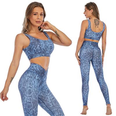 China Breathable 2pcs Custom Logo Set Animal Print Workout Yoga Equipments Women Snake Print Quick Dry Plus Size Fitness Leggings Bra Set For Women for sale