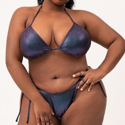 China Hot Selling Plus Size Women Plus Size Swimwear Sexy Micro Bikini Dark Blue Two Piece Sets Bathing Block Bandeau Swim Top for sale