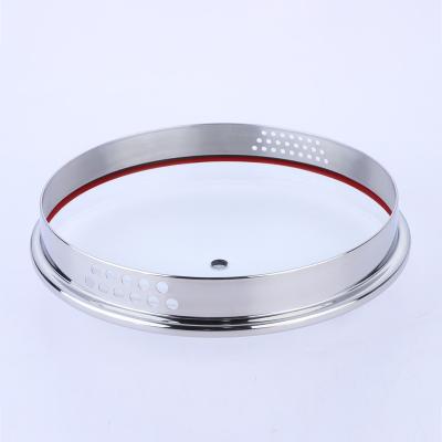 China Durable Build-in-Stainless Steel Tempered Glass Pan Lid Strainer For Dough-pot for sale