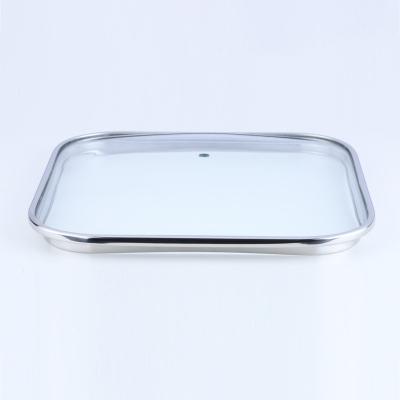 China Viable Square Party Grill Pan Stainless Steel Mood Glass Capping Basket Lid for sale