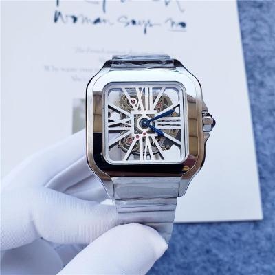 China 2023 New Golden Alarm Watch Stainless Steel Brand Mechanical Wristwatches High Quality Men's Skeleton Hand-Wind for sale