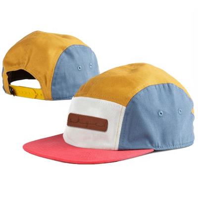 China COMMON Wholesale High Quality Stock Adjustable Leather 5 Panel Camp Hat Hat for sale