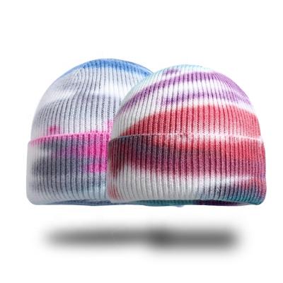 China COMMON High Quality Tie Dye Thickening Earflaps Knitted Winter Warm Beanie Cap Hat Unisex for sale