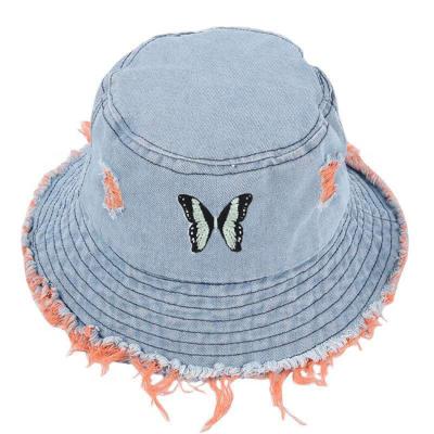 China High Quality Fashionable Character Butterfly Travel Women Fringed Men Embroidered Logo Bucket Hats Custom Made for sale