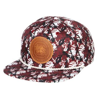 China COMMON Bill Adjustable Leather 5 Panel High Quality Flat Cotton Printing Rope Cap Hats for sale