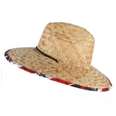 China 100% Eco-Friendly Straw Men's Classic Printed Wide Brim Lifeguard Straw Hat for sale