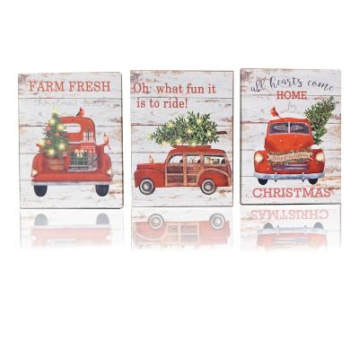 China CLASSIC Canvas Painting Christmas LED Truck Decor Red Painting Canvas Prints Wall Art Christmas Decorative Paintings for sale