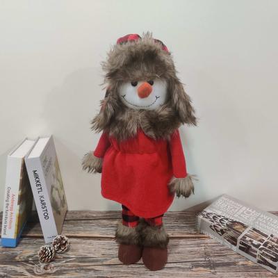 China Red Christmas Dress Snowman Plush Doll Ornament Christmas Winter Holiday Decoration Stuffed Toy Dolls With Windproof Hat for sale