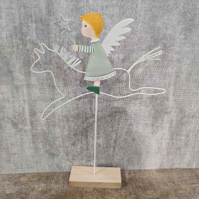 China Christmas Angel Iron Ornament Metal Crafts Europe Metal Angel Ride Pony Horse Ornament With Wooden Base For Party Festival for sale