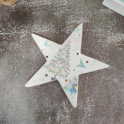 China Christmas Ornament Porcelain Star Ornament Christmas Decoration Shine Ceramic Star With Christmas Tree Pattern for sale