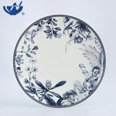 China Viable Floral Painting Art Design Decal Fine Bone China Around Large Ceramic Charger Dish for sale